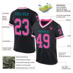 Custom Name and Number Black Pink-Teal Mesh Football Jersey Authentic Throwback Team Apparel Personalized Black Pink-Teal