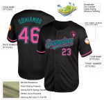 Personalized Black Pink Teal Baseball Jersey Mesh Throwback Style Personalized Black Pink-Teal Mesh Throwback Baseball Jersey