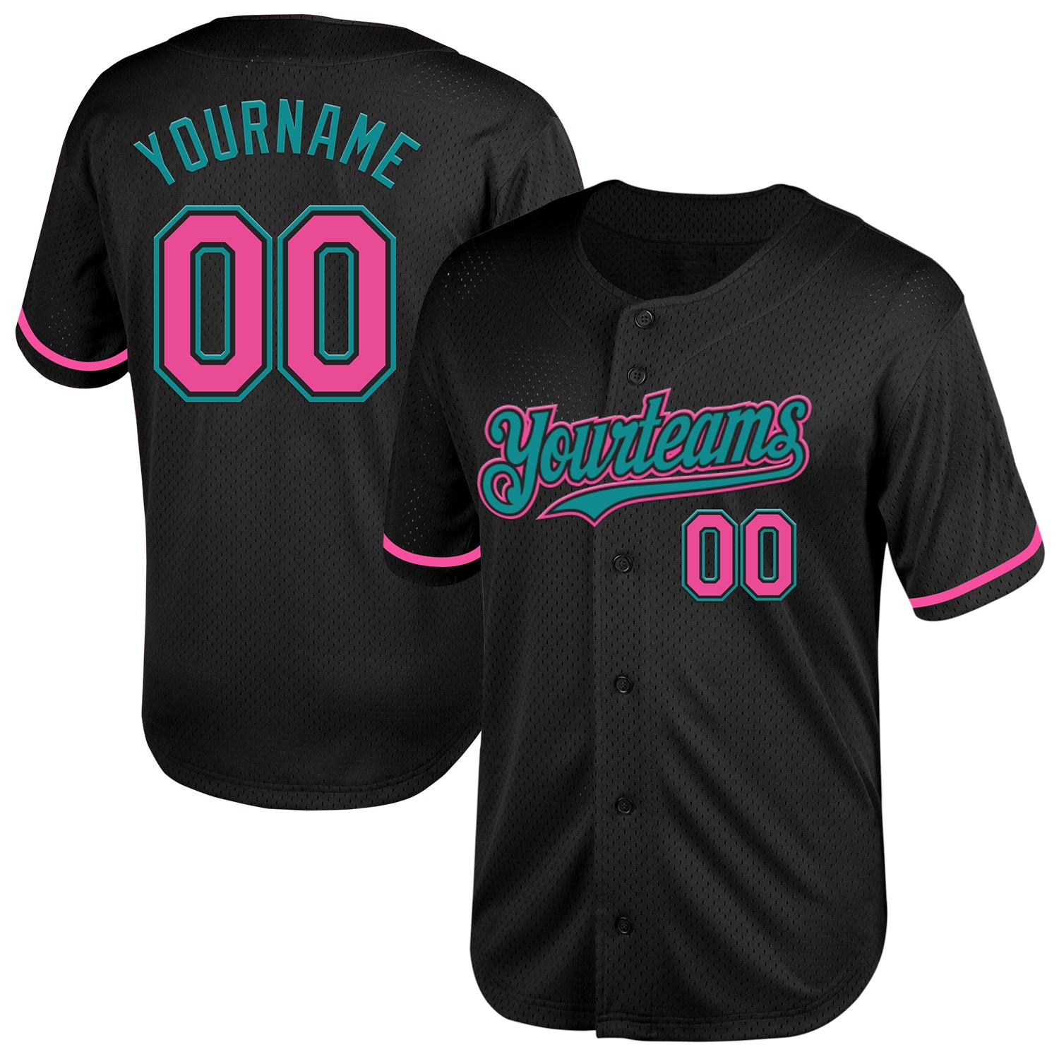Personalized Black Pink Teal Baseball Jersey Mesh Throwback Style Personalized Black Pink-Teal Mesh Throwback Baseball Jersey