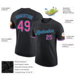 Custom Name and Number Performance T-Shirt in Black Pink-Teal for Teams Personalized Black Pink-Teal Performance T-Shirt