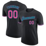 Custom Name and Number Performance T-Shirt in Black Pink-Teal for Teams Personalized Black Pink-Teal Performance T-Shirt