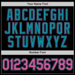 Custom Name and Number Performance T-Shirt in Black Pink-Teal for Teams Personalized Black Pink-Teal Performance T-Shirt