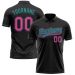 Personalized Performance Golf Polo Shirt Black Pink Teal Personalized Black Pink-Teal Performance Vapor Golf Polo Shirt