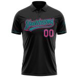 Custom Name and Number Personalized Black Pink-Teal Golf Polo Shirt - Performance Vapor Team Apparel Personalized Black Pink-Teal