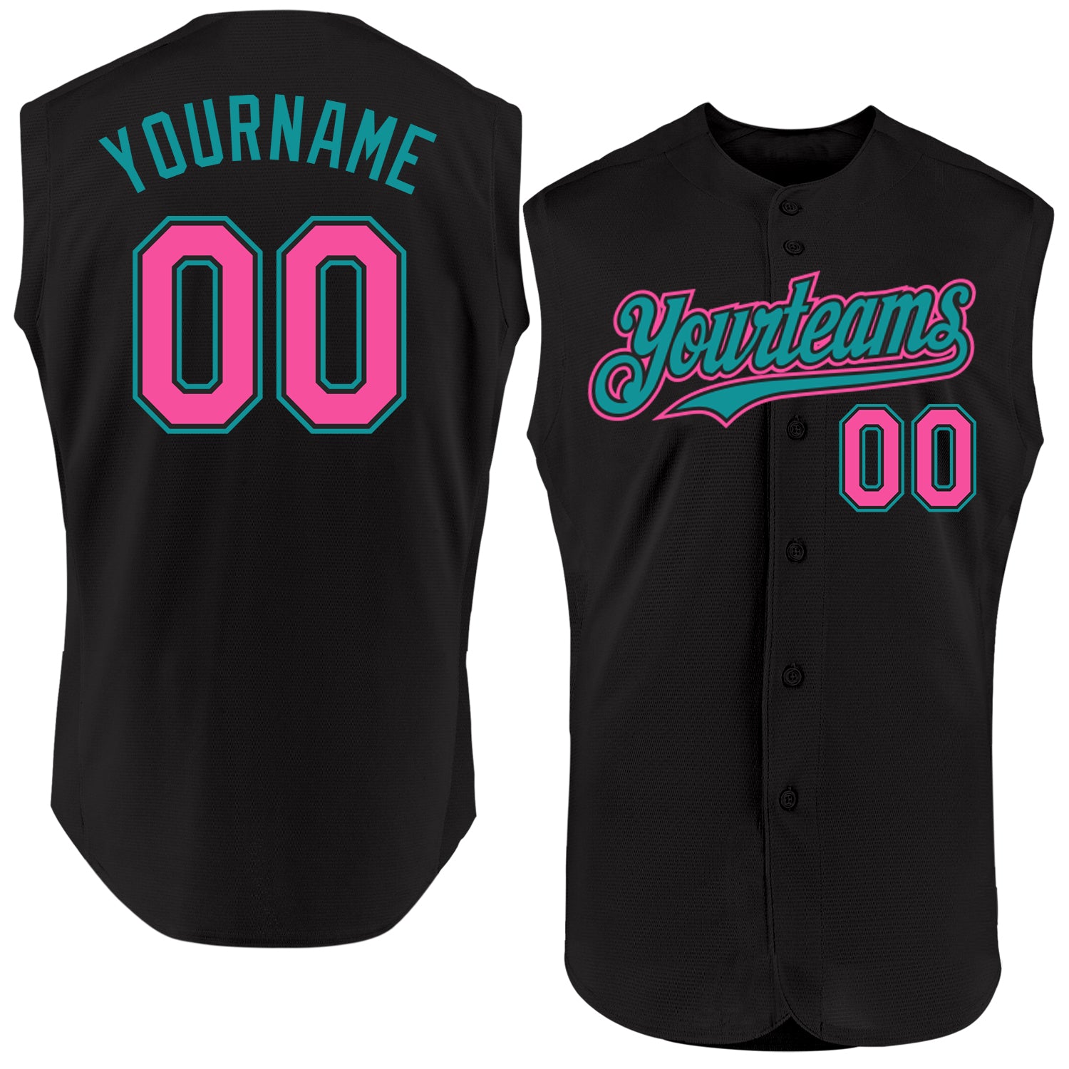 Personalized Black Pink Teal Baseball Jersey for Women - Sleeveless Design Personalized Black Pink-Teal Sleeveless Baseball