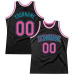 Personalized Black Pink Teal Basketball Jersey - Custom Retro Sports Apparel Personalized Black Pink-Teal Throwback Basketball