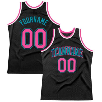 Personalized Black Pink Teal Basketball Jersey - Custom Retro Sports Apparel Personalized Black Pink-Teal Throwback Basketball