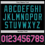 Personalized Two-Button Unisex Softball Jersey in Black Pink-Teal Color Personalized Black Pink-Teal Two-Button Unisex Softball