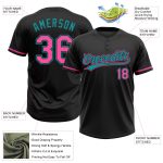 Personalized Two-Button Unisex Softball Jersey in Black Pink-Teal Color Personalized Black Pink-Teal Two-Button Unisex Softball