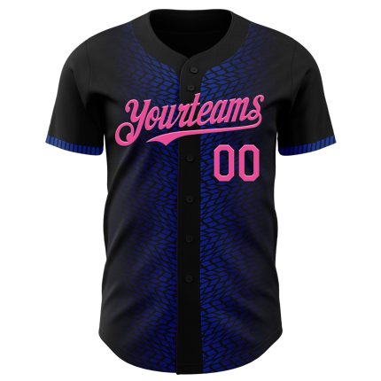 Personalized Black Pink Thunder Blue 3D Baseball Jersey with Geometric Shapes Personalized Black Pink-Thunder Blue 3D Geometric