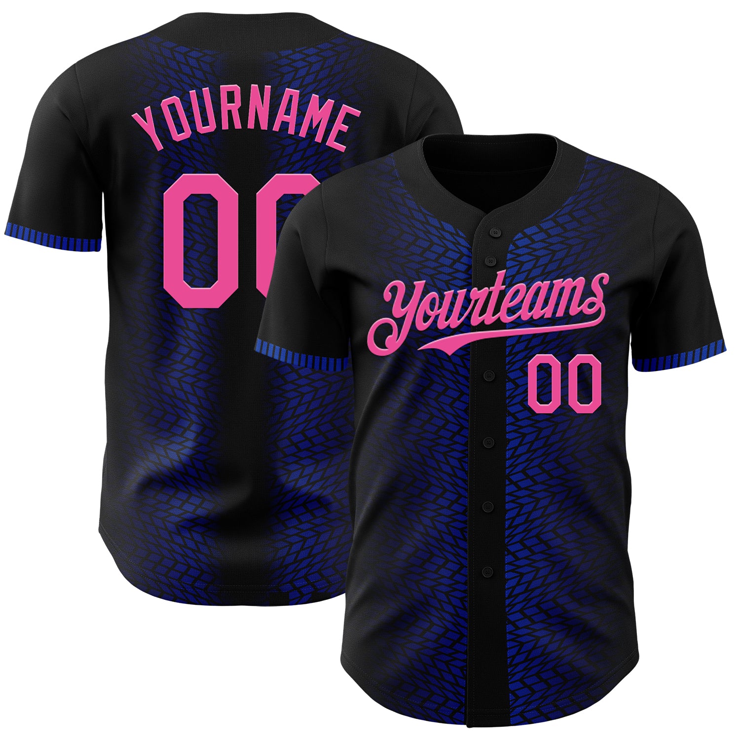 Personalized Black Pink Thunder Blue 3D Baseball Jersey with Geometric Shapes Personalized Black Pink-Thunder Blue 3D Geometric