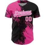 Personalized 3D Abstract Brush Stroke Baseball Jersey in Black and Pink-White Personalized Black Pink-White 3D Abstract Brush
