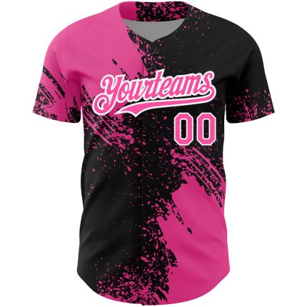 Personalized 3D Abstract Brush Stroke Baseball Jersey in Black and Pink-White Personalized Black Pink-White 3D Abstract Brush