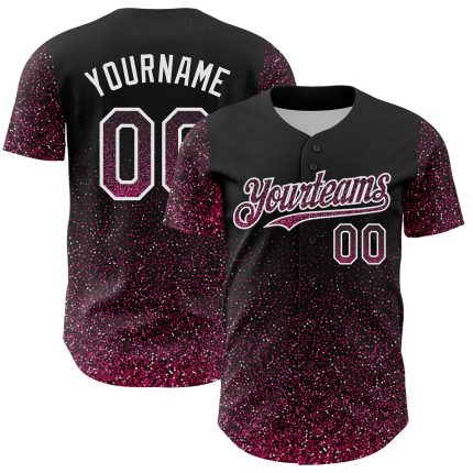 Black Personalized Glittering 3D Abstract Baseball Jersey - Pink-White Dot Design Personalized Black Pink-White 3D Abstract