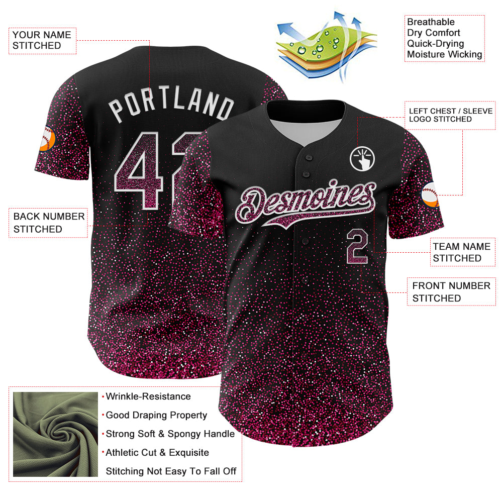 Black Personalized Glittering 3D Abstract Baseball Jersey - Pink-White Dot Design Personalized Black Pink-White 3D Abstract - Image 3