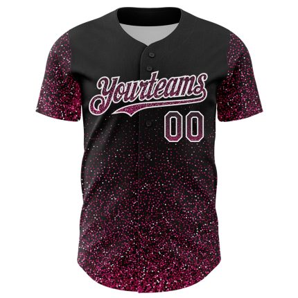 Black Personalized Glittering 3D Abstract Baseball Jersey - Pink-White Dot Design Personalized Black Pink-White 3D Abstract