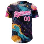 Personalized 3D Abstract Liquid Painting Baseball Jersey in Black and Pink Personalized Black Pink-White 3D Abstract Liquid