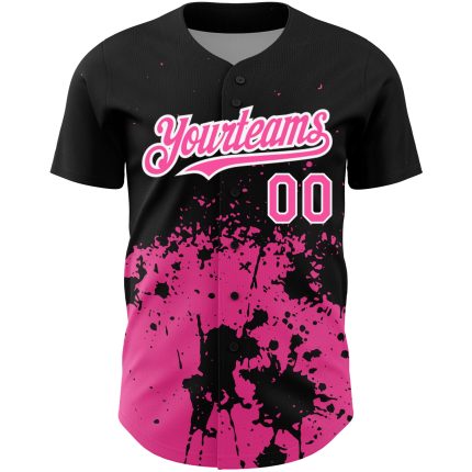 Personalized 3D Abstract Splash Grunge Art Baseball Jersey in Black Pink-White Personalized Black Pink-White 3D Abstract