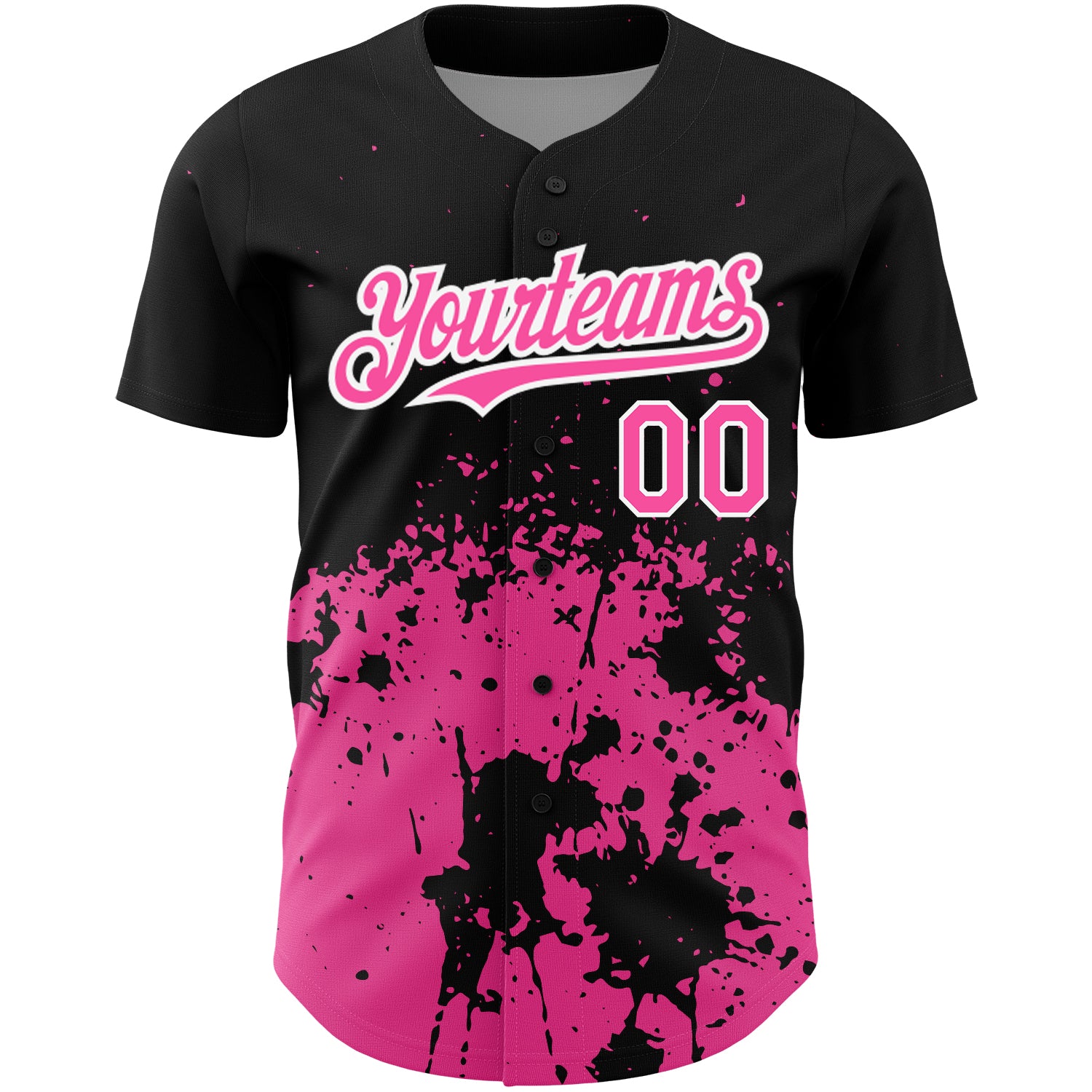 Personalized 3D Abstract Splash Grunge Art Baseball Jersey in Black Pink-White Personalized Black Pink-White 3D Abstract - Image 2