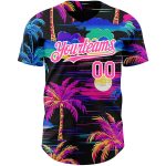 Personalized 3D Black Pink-White Beach Jersey with Hawaii Palm Trees - Baseball Jersey Personalized Black Pink-White 3D Beach