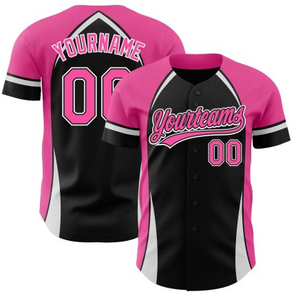 Personalized 3D Curve Solid Baseball Jersey in Black, Pink, and White Colors Personalized Black Pink-White 3D Curve Solid