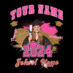 Personalized 3D Graduation T-Shirt Black Pink-White Design for Memorable Celebrations Personalized Black Pink-White 3D Graduation
