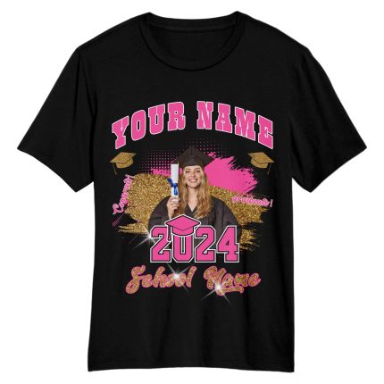 Personalized 3D Graduation T-Shirt Black Pink-White Design for Memorable Celebrations Personalized Black Pink-White 3D Graduation