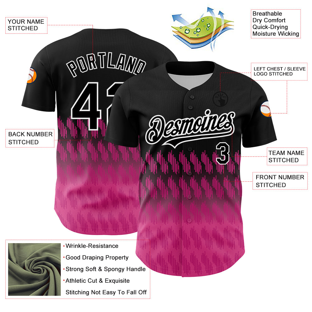 Personalized 3D Lines Baseball Jersey in Black and Pink-White Color Personalized Black Pink-White 3D Lines Baseball Jersey - Image 3