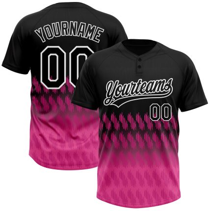 Personalized 3D Lines Softball Jersey for Men & Women - Black Pink-White Two-Button Unisex Design Personalized Black Pink-White