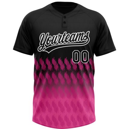 Personalized 3D Lines Softball Jersey for Men & Women - Black Pink-White Two-Button Unisex Design Personalized Black Pink-White