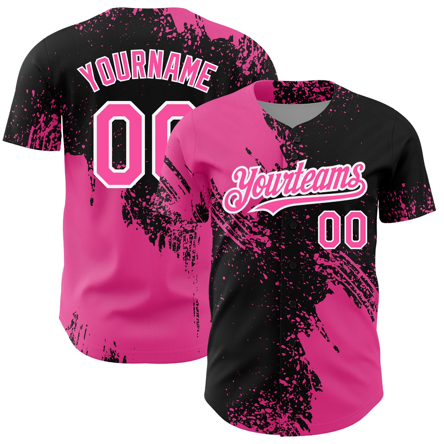 Personalized 3D Abstract Brush Stroke Baseball Jersey with Custom Name & Number in Black, Pink, and White Design Personalized