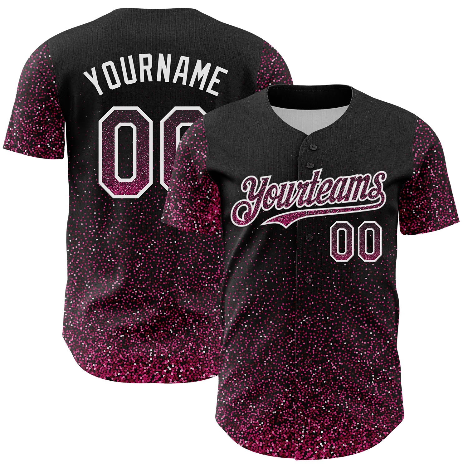 Custom Name and Number Personalized Black Pink-White 3D Glitter Dot Baseball Jersey - Abstract Design Team Apparel Personalized