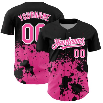 Customizable 3D Pattern Black Pink-White Grunge Art Baseball Jersey with Name & Number - Unique Team Apparel Personalized