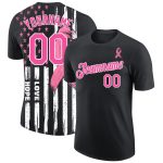 Personalized Breast Cancer Awareness American Flag T-Shirt with Pink Ribbon, Custom Name & Number, 3D Pattern, Womens Health Care Support