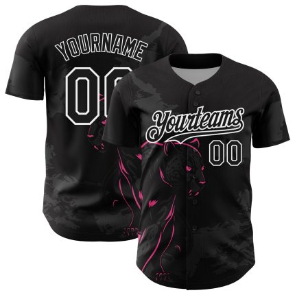 Custom Name and Number 3D Panther Baseball Jersey - Personalized Black Pink-White Design Personalized Black Pink-White 3D