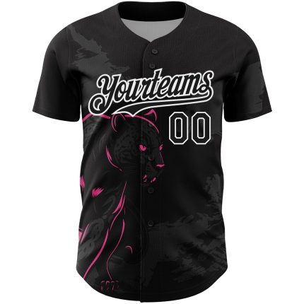 Custom Name and Number 3D Panther Baseball Jersey - Personalized Black Pink-White Design Personalized Black Pink-White 3D