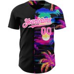 Personalized 3D Pattern Beach Jersey with Black Pink-White Hawaii Palm Trees - Authentic Baseball Jersey Personalized Black