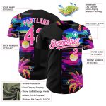 Personalized 3D Pattern Beach Jersey with Black Pink-White Hawaii Palm Trees - Authentic Baseball Jersey Personalized Black