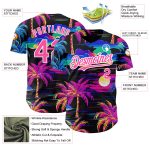 Custom Name and Number Authentic Baseball Jersey with 3D Pink-White Palm Tree Design - Personalized Beach Hawaii Style Personalized