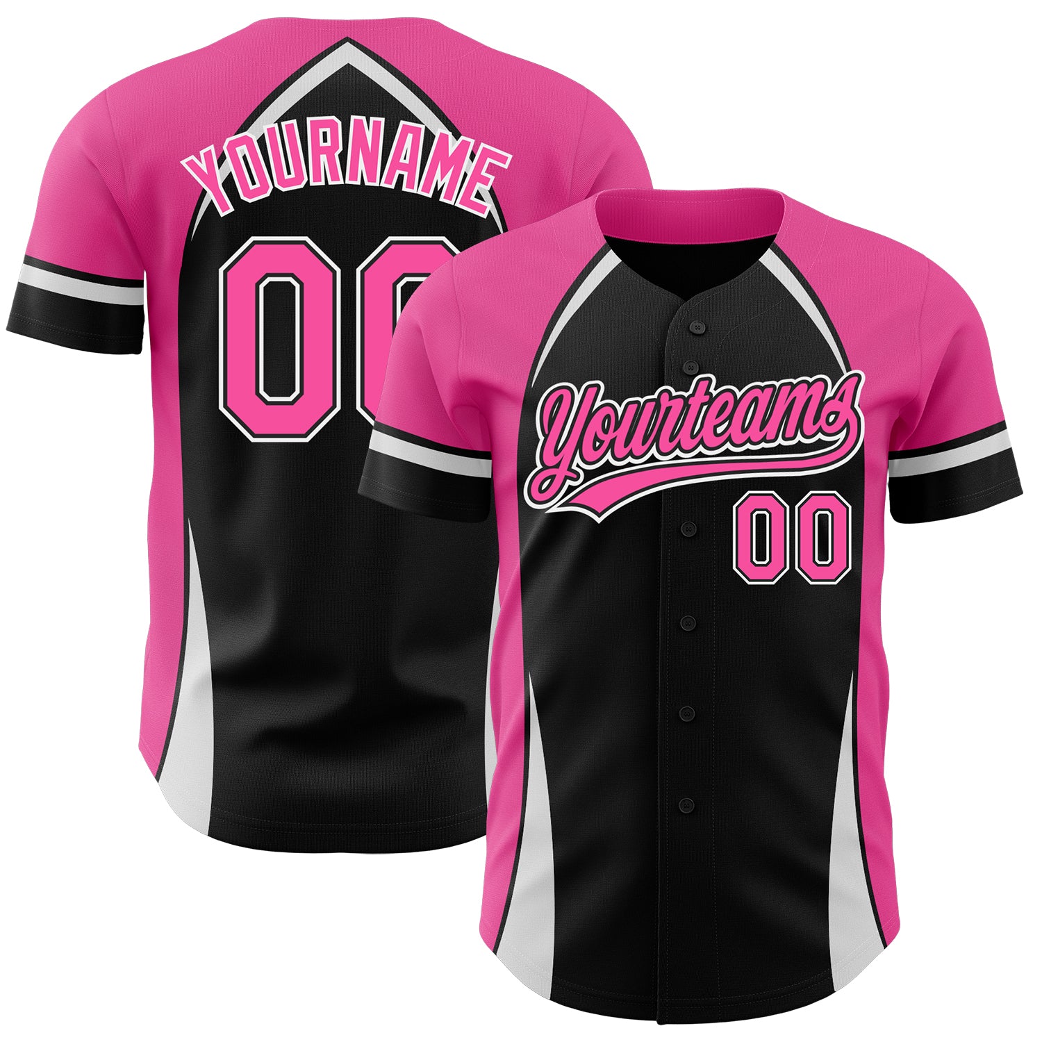 Custom Name Number Baseball Jersey, Personalized 3D Pattern Design, Black Pink-White Curve Solid Authentic Team Apparel Personalized