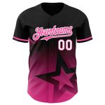 Custom Name and Number Baseball Jersey - Personalized Black Pink-White 3D Gradient Twinkle Star Design Personalized Black