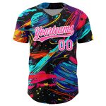 Custom Name and Number Baseball Jersey with 3D Planet and Rocket Design in Black Pink-White - Personalized Team Apparel Personalized