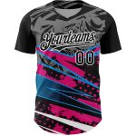 Custom Name & Number Personalized Baseball Jersey - Black Pink-White 3D Splatter Art Design Personalized Black Pink-White