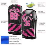 Custom Personalized Basketball Jersey - Black Pink-White 3D Torn Paper Design with Team Name & Number Personalized Black
