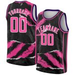 Custom Personalized Basketball Jersey - Black Pink-White 3D Torn Paper Design with Team Name & Number Personalized Black
