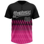 Custom Softball Jersey Unisex Black Pink-White 3D Pattern Lines with Personalized Name and Number - Two-Button Design Personalized