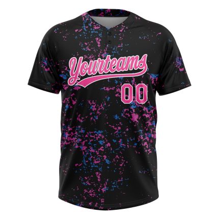 Custom Name Number Softball Jersey Unisex Two-Button 3D Pattern Black Pink-White Personalized Black Pink-White 3D Pattern