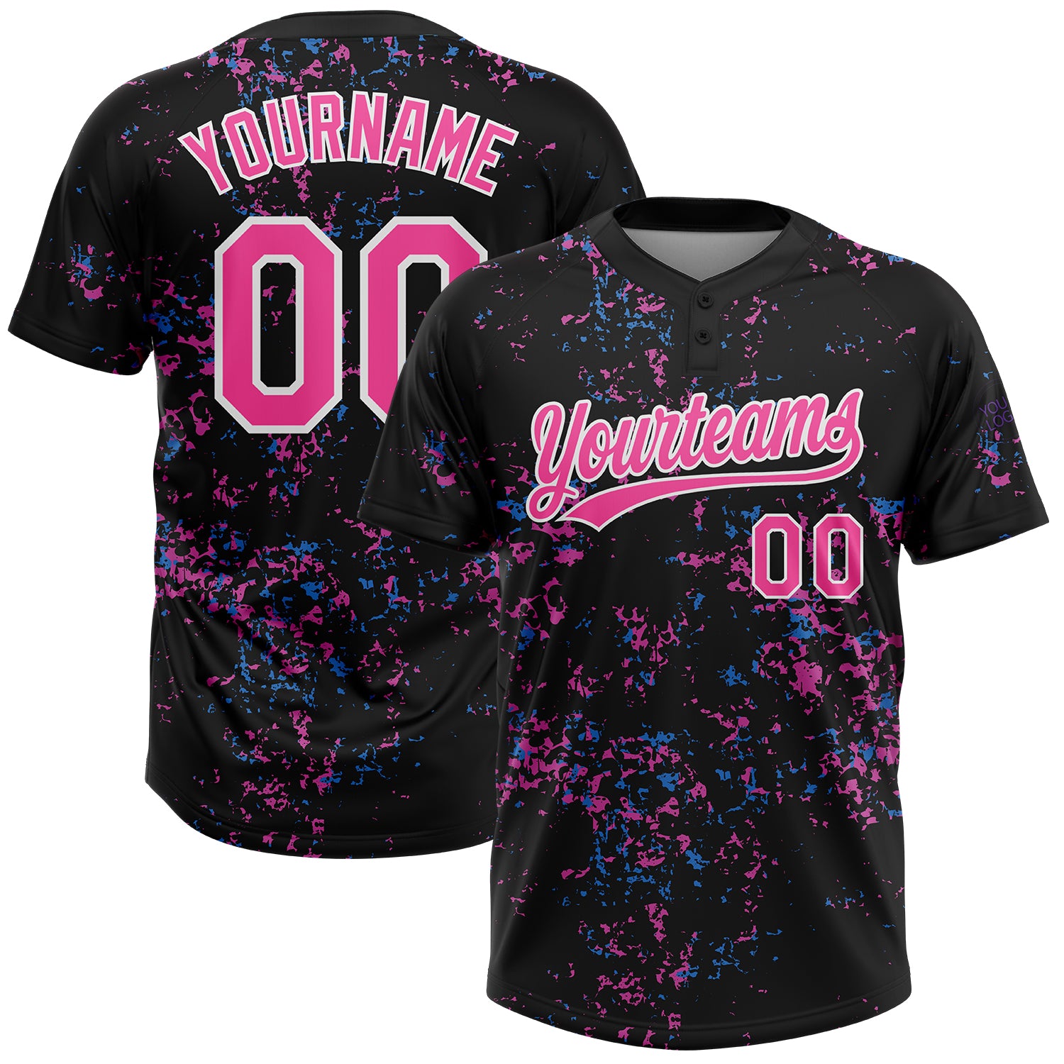 Custom Name Number Softball Jersey Unisex Two-Button 3D Pattern Black Pink-White Personalized Black Pink-White 3D Pattern
