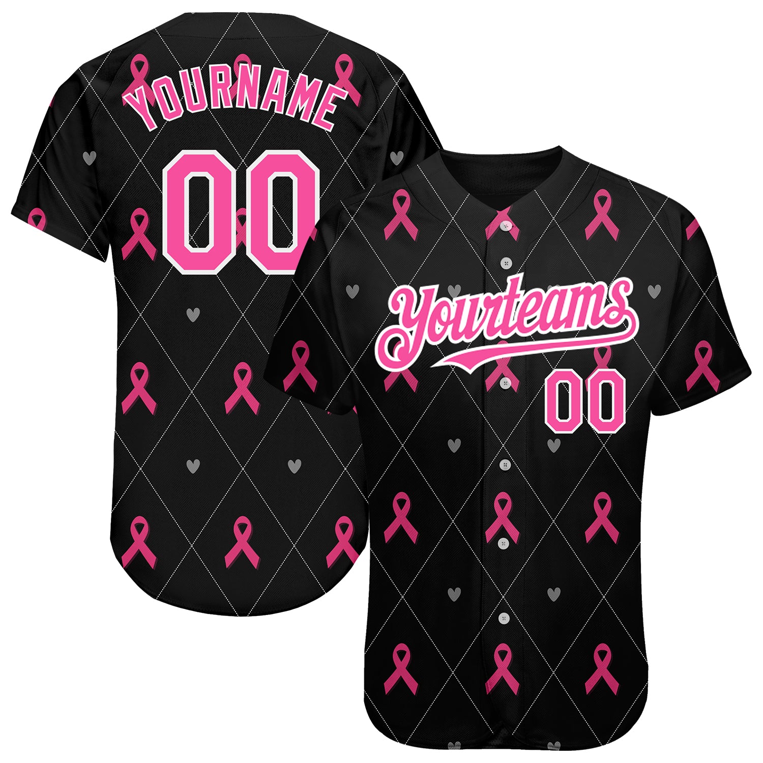 Personalized Breast Cancer Awareness 3D Pink Ribbon Black Pink-White Baseball Jersey for Women Health Support Personalized
