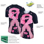 Personalized Breast Cancer Awareness 3D Pink Ribbon T-Shirt - Black Pink-White Performance Tee Personalized Black Pink-White